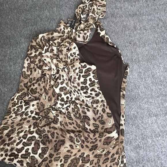 Vtg Y2K Ruffle Halter Top Sz X-Large Animal‎ Print Date Night Going Out Office - Picture 8 of 12